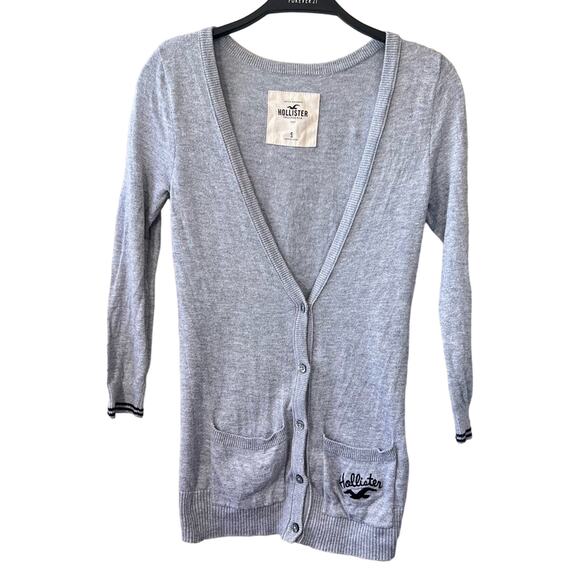 Hollister, gray button front V-neck cardigan EUC - Picture 1 of 3